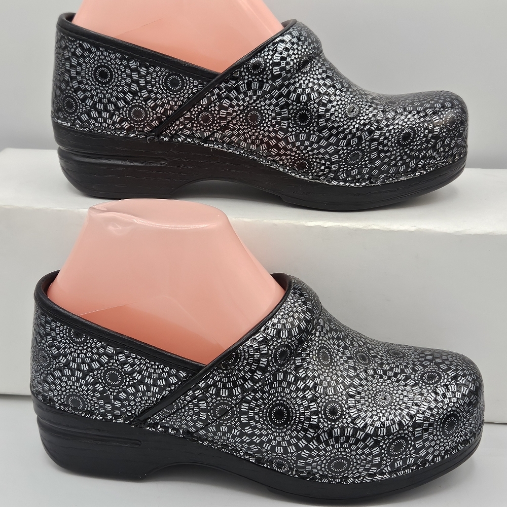 Dansko Black & White Printed Clogs